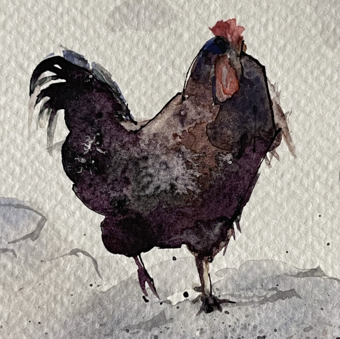Chickens Winter Walk Painting