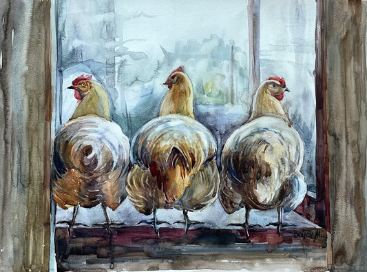 Chickens. Three friends.