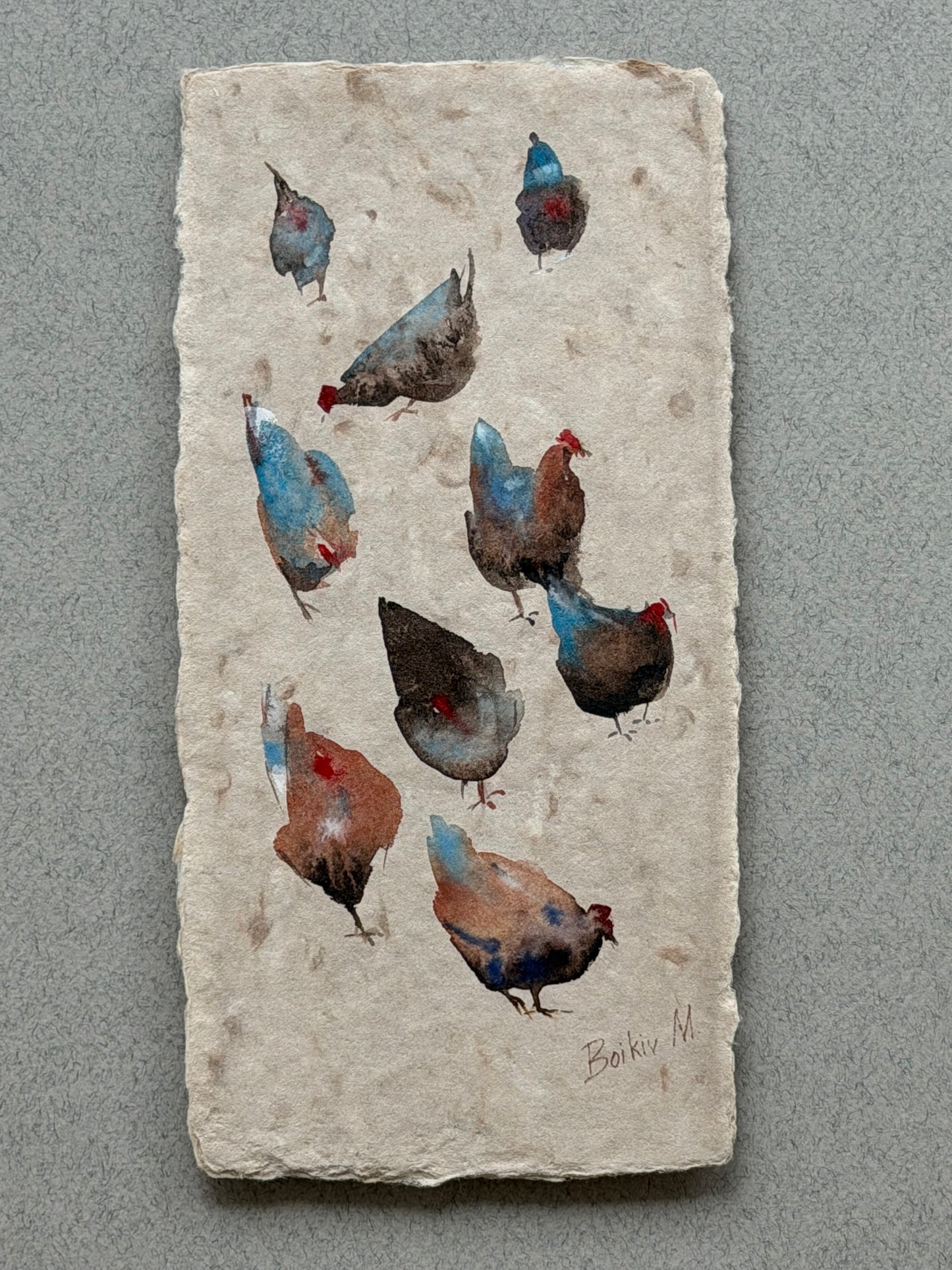 Nine Hens on Cream Paper