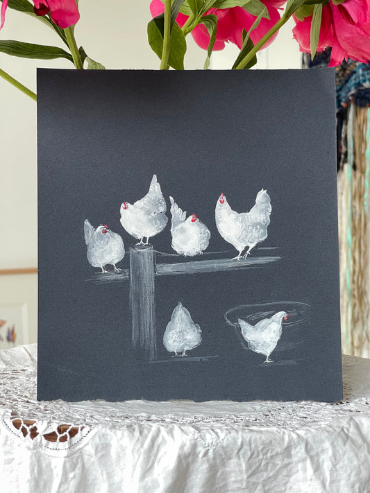 White Hens on black