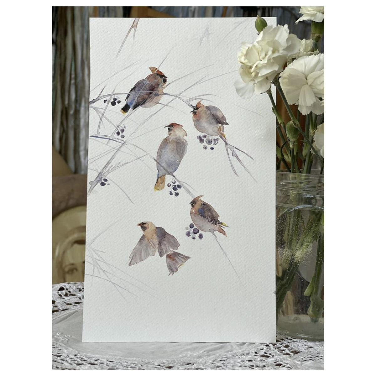 Waxwing Flock Painting