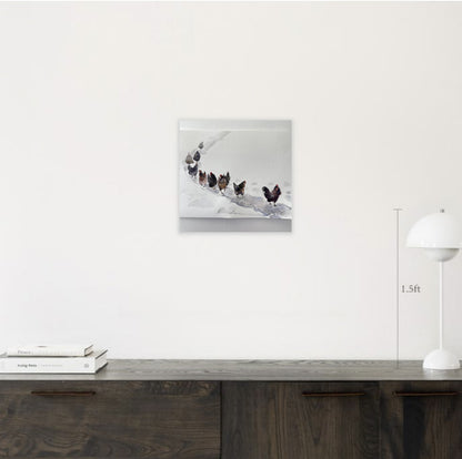 Chickens Winter Walk Painting