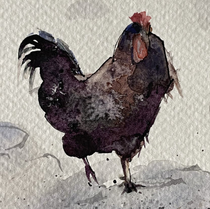 Chickens Winter Walk Painting