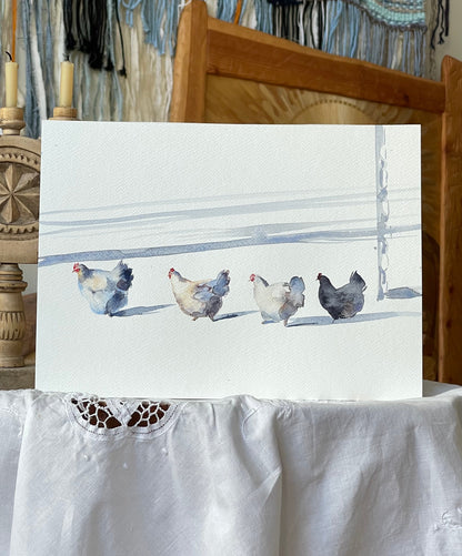 Hens in the Snow