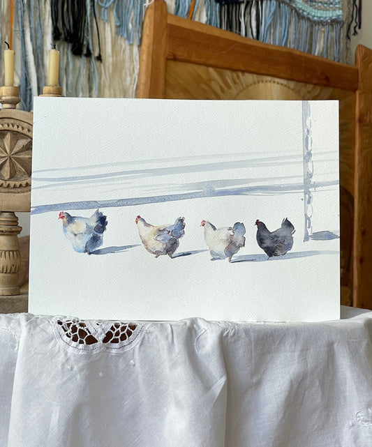 Hens in the Snow