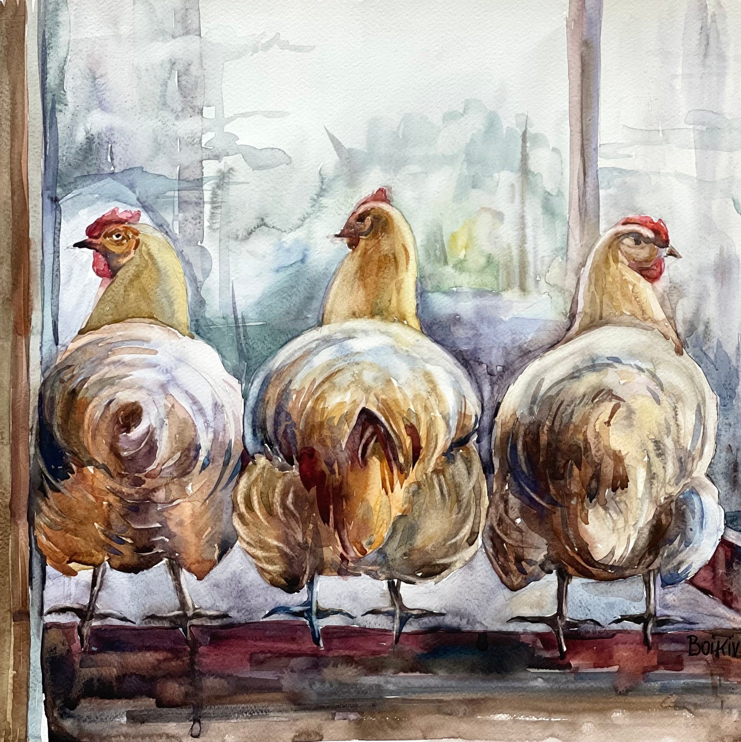 Chickens. Three friends.