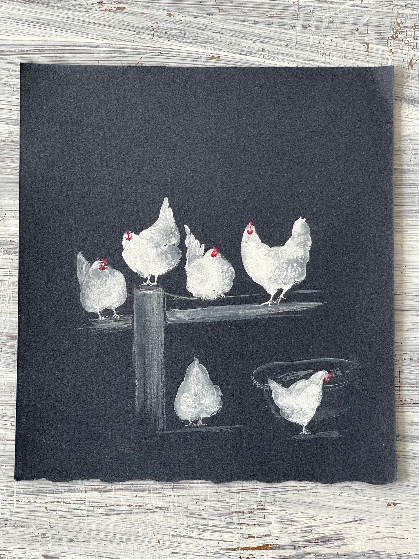 White Hens on black