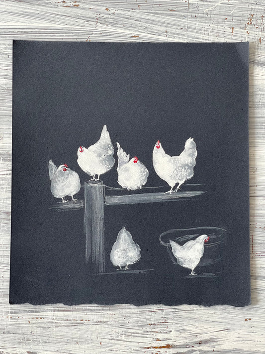 White Hens on black