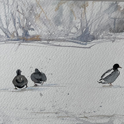 Ducks on a Snowy Field