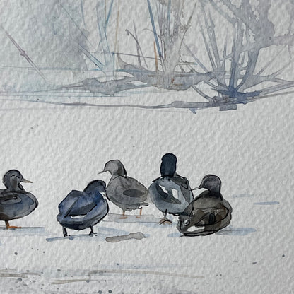 Ducks on a Snowy Field