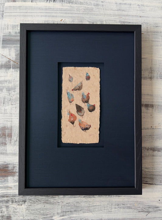 Nine Hens on Cream Paper