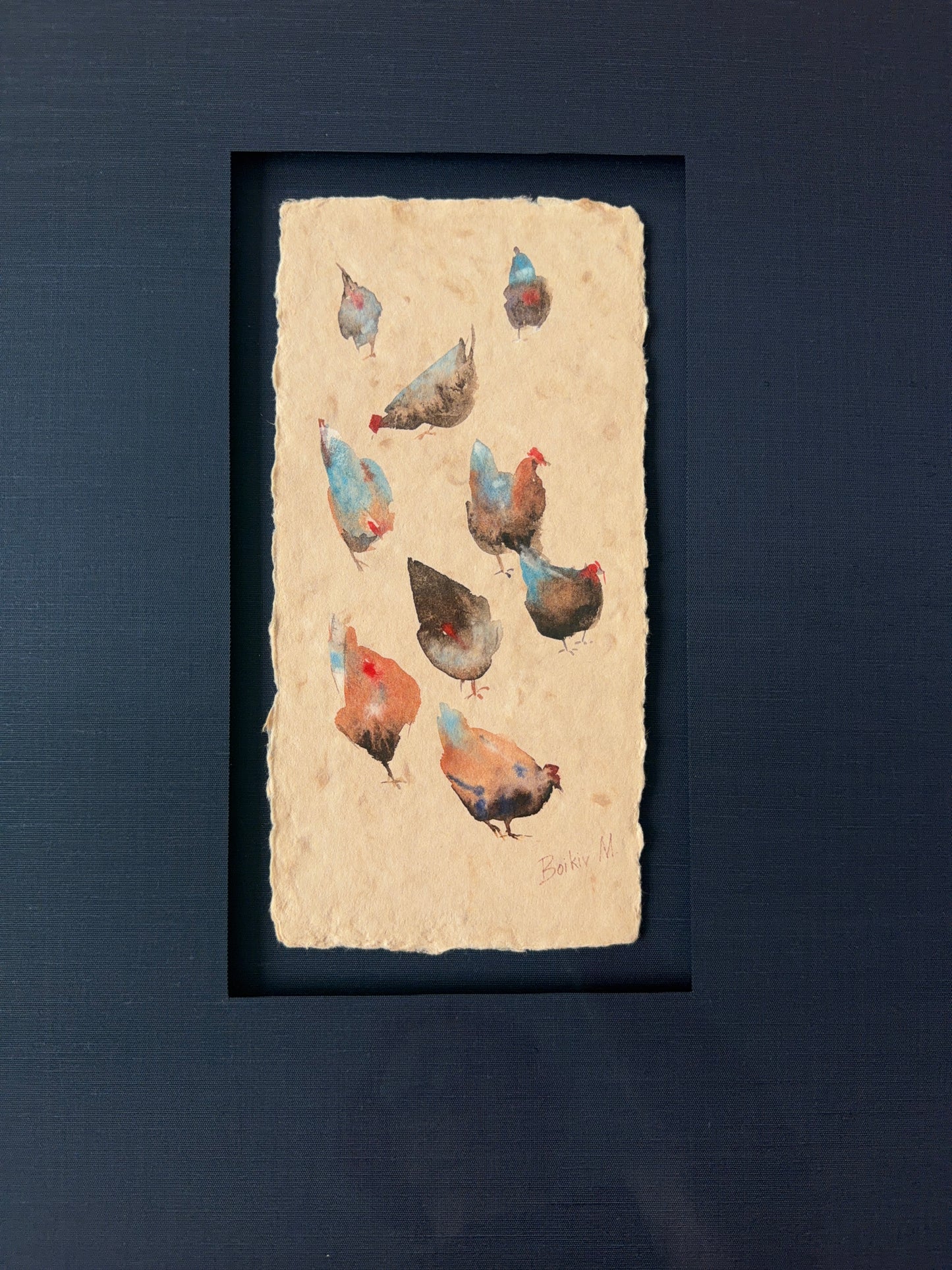 Nine Hens on Cream Paper