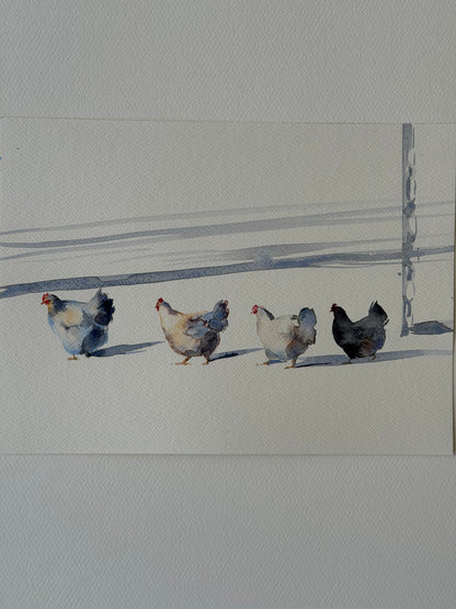 Hens in the Snow