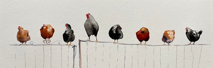 Chickens On A Fence.