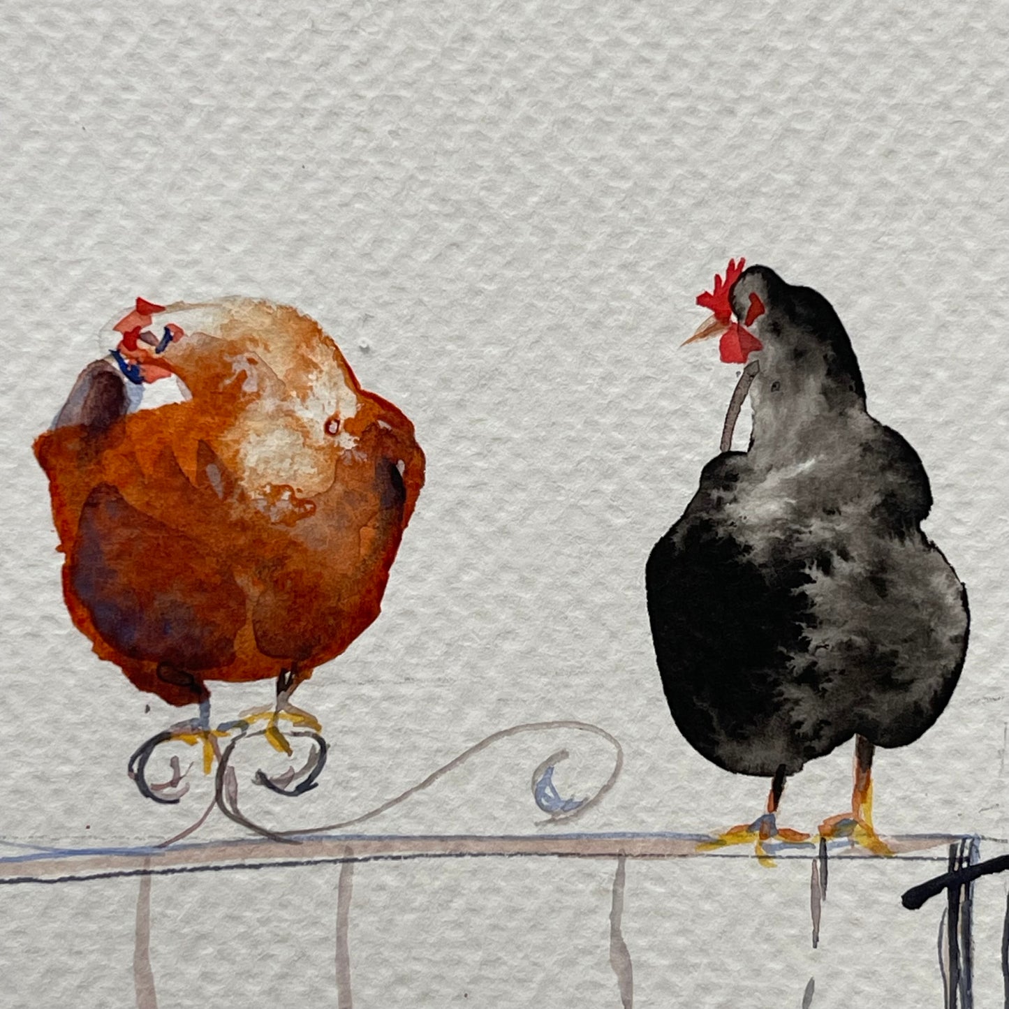 Chickens On A Fence.