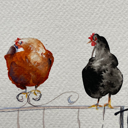 Chickens On A Fence.