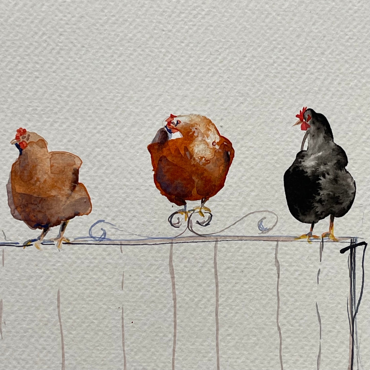 Chickens On A Fence.