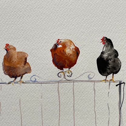Chickens On A Fence.
