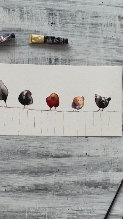 Chickens On A Fence.